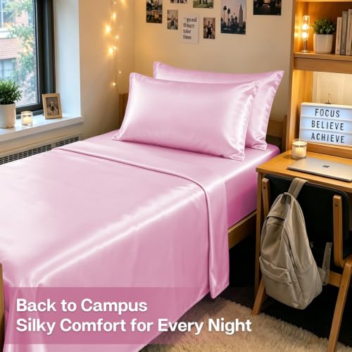 Image of MR&HM Satin Pillowcase for Hair and Skin, Silk Satin Pillowcase 2 Pack, King Size Pillow Cases Set of 2, Silky Pillow Cover with Envelope Closure (20x36, Pink)