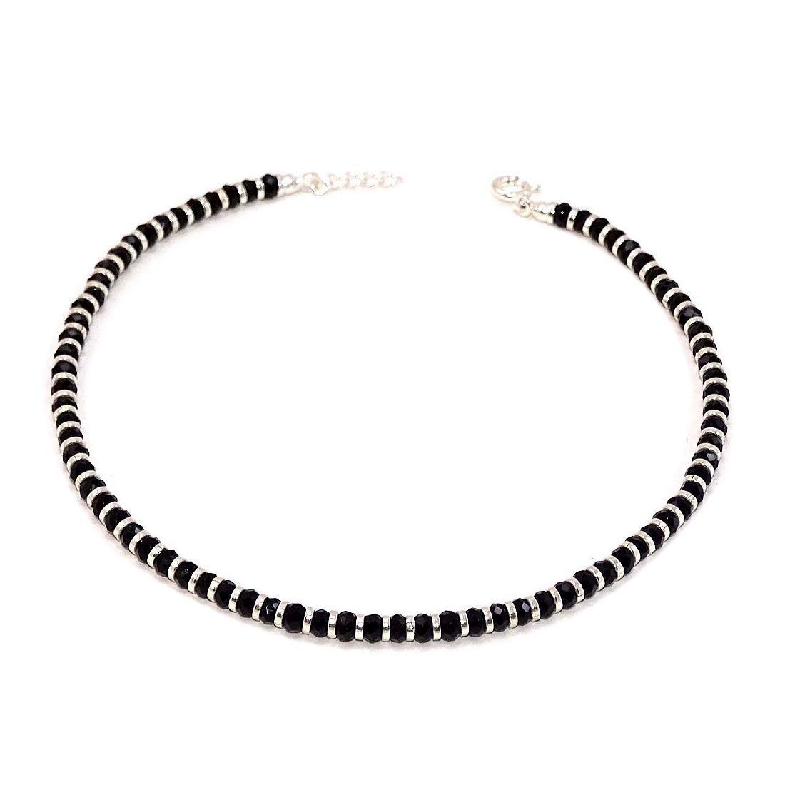 Enorme Basket 1031 – Elegante & Cool One Nazariya Cavigliera (ayal) & One Nazariya Bracciale con perline in argento e nero (cristallo) in argento Sterling 92,5 per ragazze e donne