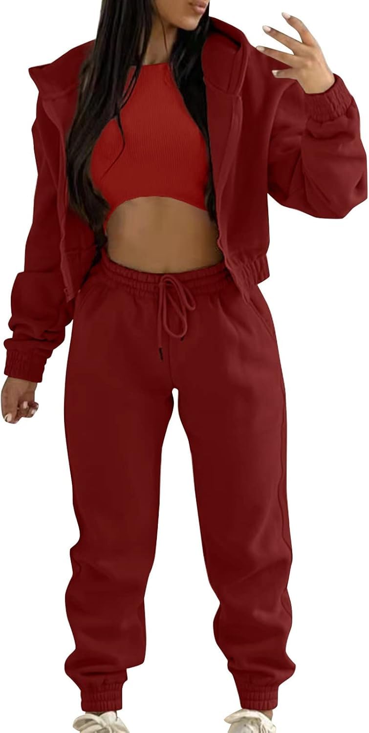 Pantaloni della Tuta e Felpa Set per Le Donne, Vestito Casual Tuta Atletica Set Tuta con Cappuccio Tuta da Jogging 3 Pezzi