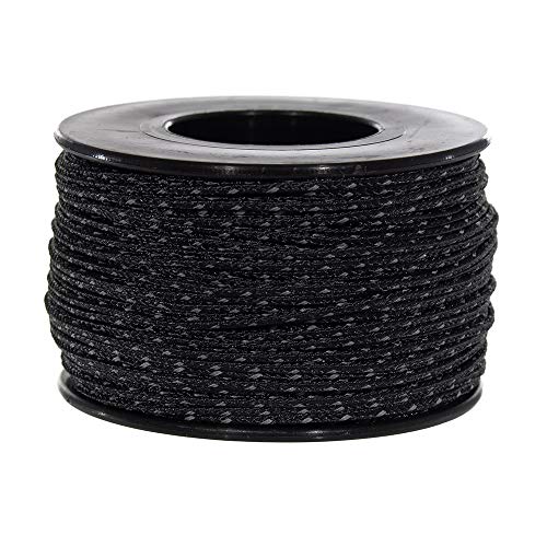 1.18mm Glow in The Dark or Reflective Braided Micro Cord 125 Feet in Spool (Approx.) (Reflective Black)