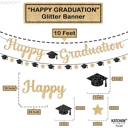 Image of Glitter Happy Graduation Banner - No DIY, Pre-Strung | Happy Graduation Sign for Grad Party Decorations 2026 | Black and Gold Graduation Decorations 2026 - Katchon