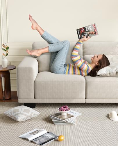 Image of Amada 65 inch Loveseat Sofa, 2 Seater Couch Sofa for Living Room, Modern Sofa with Wide Armrests & Deep Seats, Comfy Couch with Removable Washable Covers & Linen Fabric, Easy Assembly (White, 2 Seater)