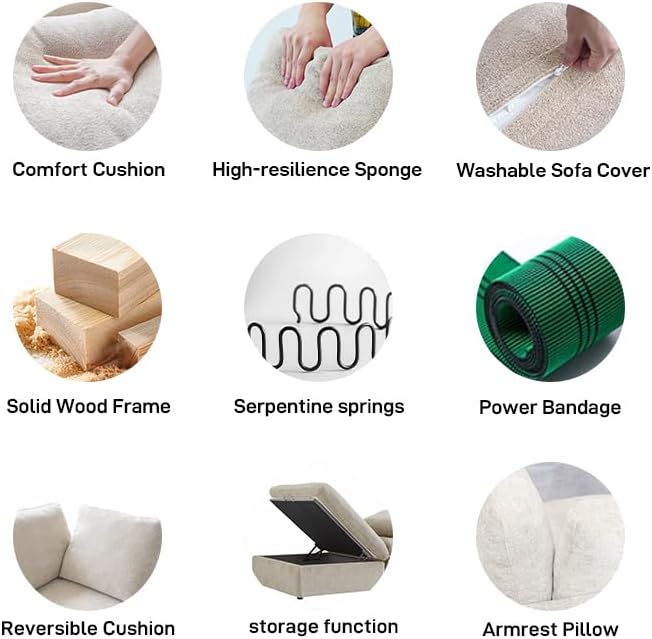 Cloud Modular Sectional Sofa with Storage Ottoman,120.45" L Shaped Couch for Living Room,Down Filled Convertible Couch Deep Seat for Office Apartment,Covers Washable&Replaceable(Khkai)