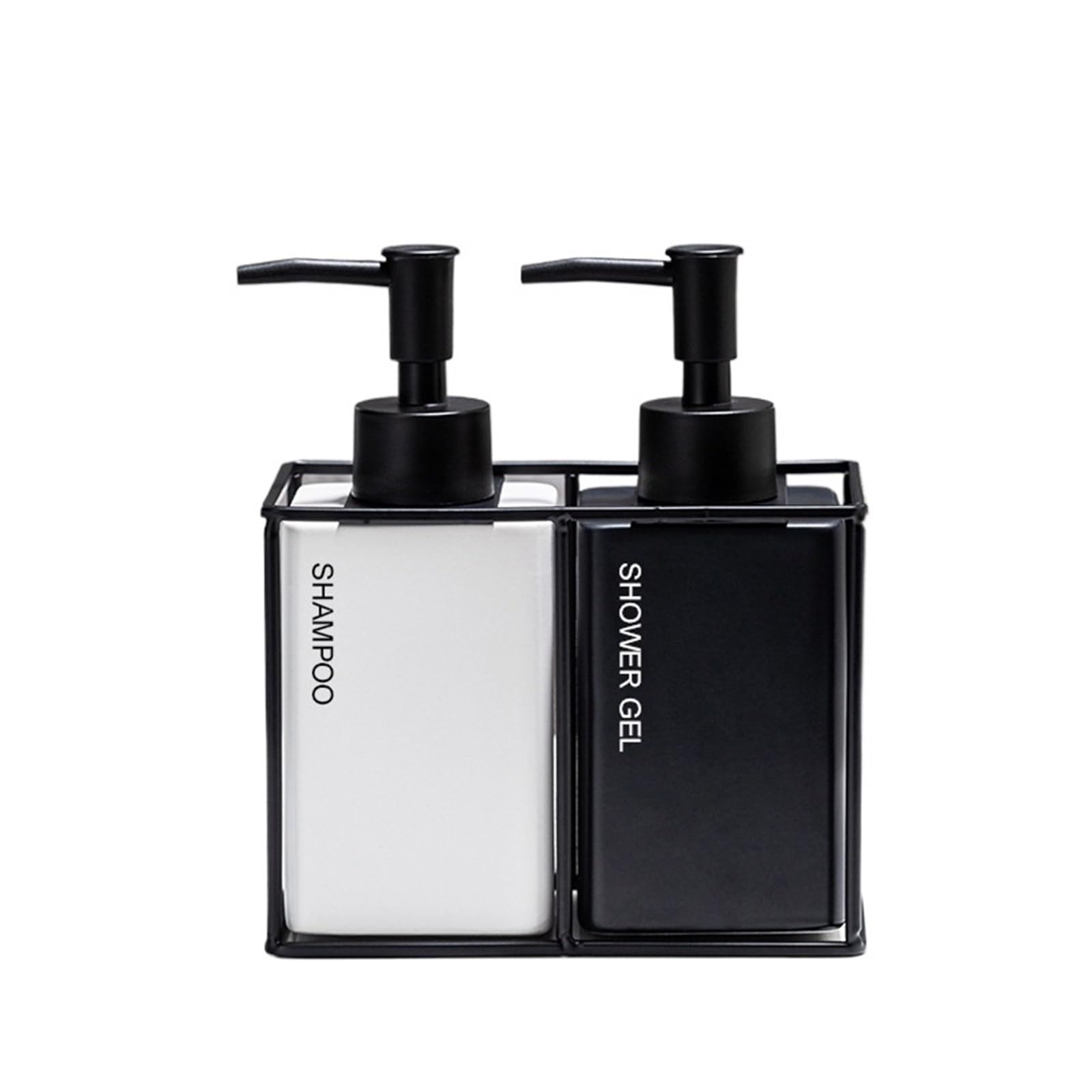Ceramic Lotion Dispenser Bottles With Iron Stand, Hand Liquid Shampoo & Shower Soap Gel For Bathroom Countertop For Bathroom, Countertop(SHAMPOO-SHOWER)
