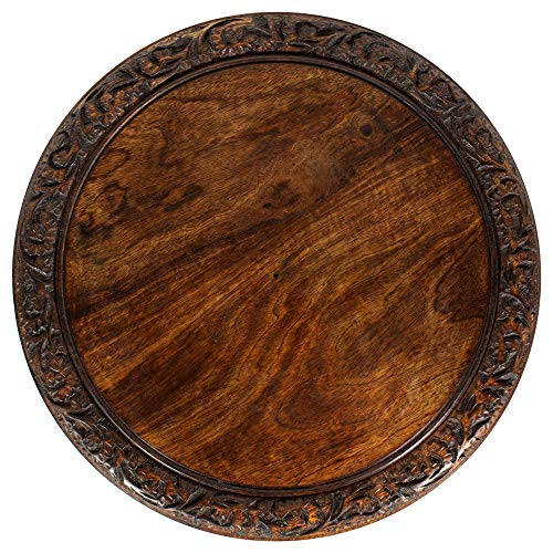 Solid Wood Accent End Table - Hand Carved Vintage Boho Folding Side Table - Small Spaces Entryway Farmhouse Living Room Bedside - No Tools Assembly -18x18 Round - Jaipur Antique Brown -Cotton Craft