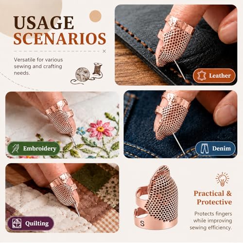 Image of Thimbles for Hand Sewing, Sewing Thimble Kit, Metal Finger Protectors, Thimble Ring for Hand Quilting and Embroidery(Rose Gold,1Pcs,Small)