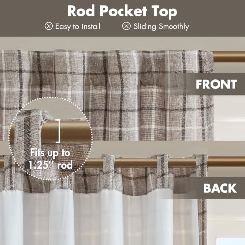 Image of Madison Park Plaid Curtain, Fleece Lining, 1 Panel, 50x95 Brown Front Tab