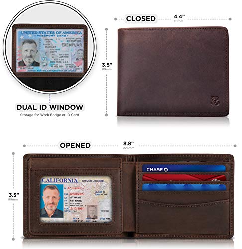 Image of SERMAN BRANDS 2 ID Window Wallet for Men RFID Blocking Leather, Bifold Top Flip, Extra Capacity Travel Wallet
