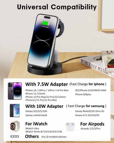 Draadloze oplader, snel inductief laadstation met 18 W fast-adapter, 3-in-1 draadloze oplader, compatibel met iPhone-14/13/12/11/Pro/SE/X/XS/XR/8 Apple Watch 8/7/6/SE/SE/5/4/3/2, Air Pods Pro - Image 3