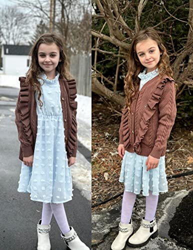 Image of Arshiner Girls Cardigan Sweaters Ruffle School Uniform Sweater V Neck Button Front Outerwear 4-13 Years