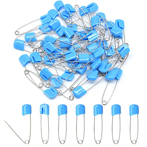 Hocansen 50 PCS Safety Pin 54mm/2.2in Baby Diaper Pins for Cloth Plastic Head Baby Pins for Diapers Stainless Steel Cloth Pins with Locking Closures Nappy Pin for Crafts（DT/Blue）