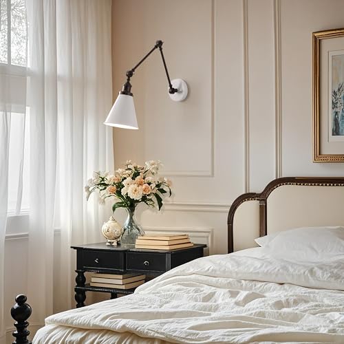 Image of JONATHAN Y Rover 1-Light Wall Sconce 7 inch, White /Oil Rubbed Bronze