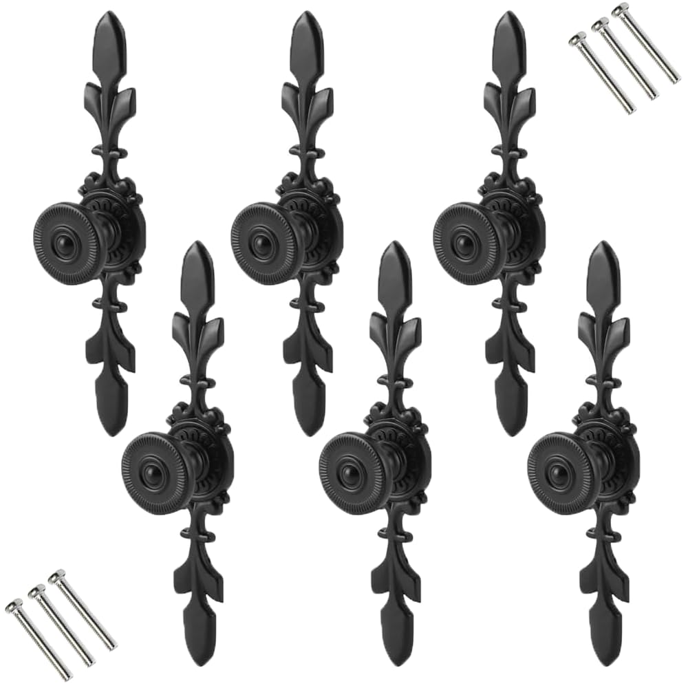 RXKFIGX 6pcs Black Vintage Style Pull Handle Door Vintage Classic Cabinet Handle Drawer Knobs Vintage Style Pull Handle Door for Home Furniture Drawer Cupboard with Screw