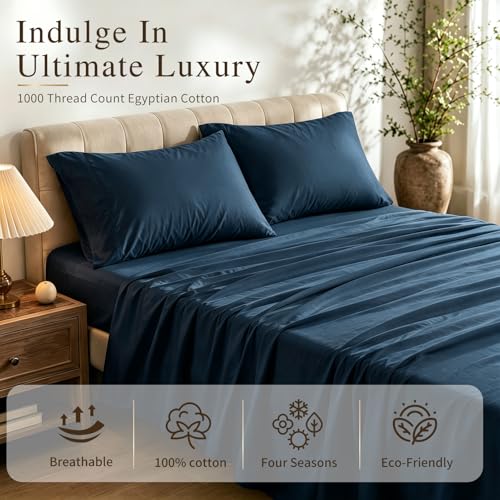 Image of MEISHANG 1000TC Egyptian Cotton Sheets Queen, 18-24 inch Extra Deep Pocket | 1000TC Egyptian Cotton Sheets, Sateen Weave, Ultra Soft & Breathable, OEKO-TEX Certified