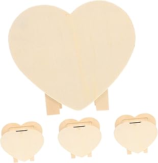SAFIGLE 4pcs DIY Piggy Bank Heart Shaped Boxes Stocking Stuffer Gifts Storage Bins Toys Change Holder Case Unfinished Wooden Coin Bank Boys Girls Creative Gifts Money Storage Box Money Box
