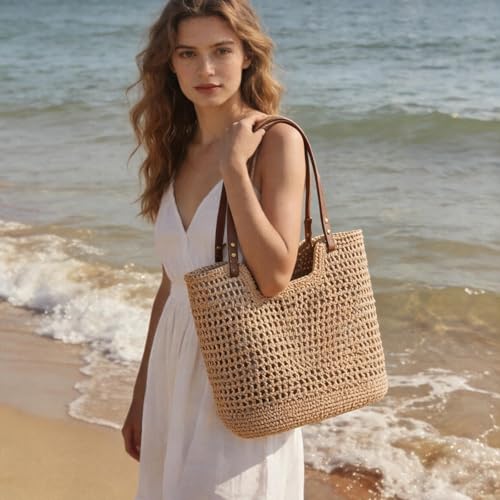 Bolso Tote de Playa Tejido para Mujer miniatura 2