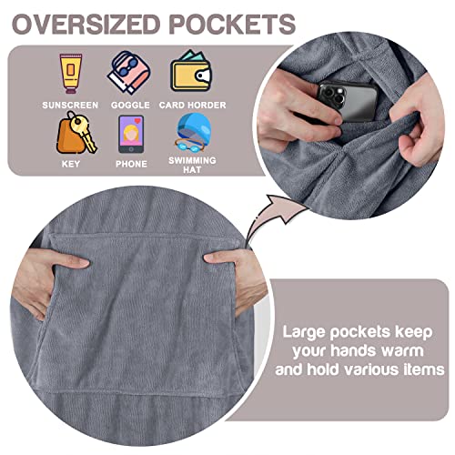 Kato Tirrinia Changing Robe Hooded With Pockets,Oversized Windproof Towel Poncho for Beach Surfing Outdoor Sports,Swimming Wetsuit Changing Bath Robe,One Size Fit Adults,Women,Men,Gery - Image 4