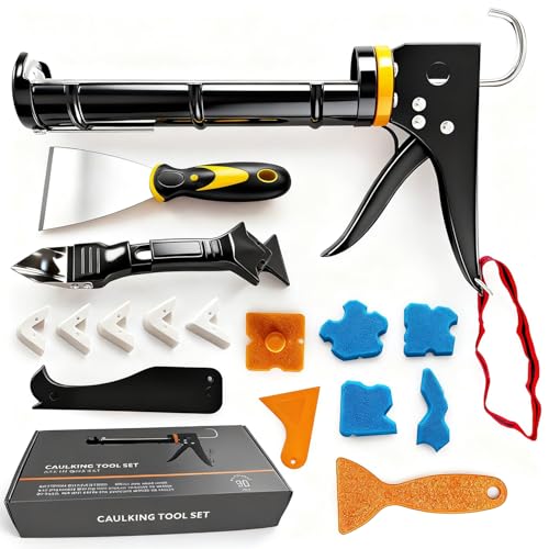 Caulk Gun Kit with Caulk Remover Tool - Smooth Silicone