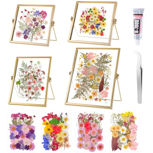 Thyle Flower Frame Pressed Kit, Include 4 Pcs Gold Metal