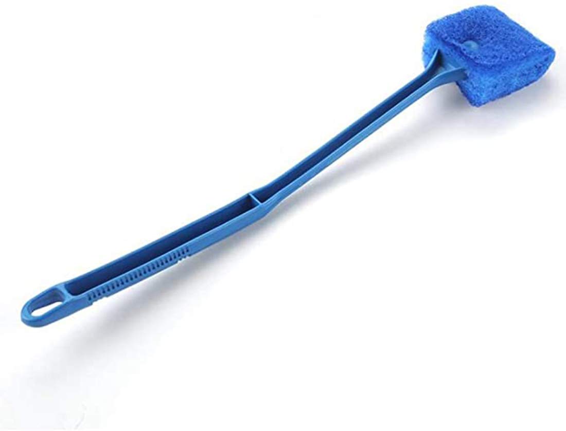 DELFINOAquarium Fish Tank Cleaning Brush, Blue Long Handle Double Sided Sponge Brush Algae Scraper for Acrylic Glass Aquariums Glass Cleaner Algae Remover Cleaning Brush