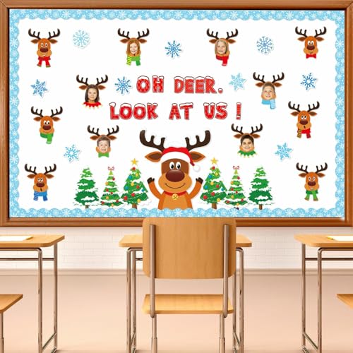 Image of Christmas Bulletin Board Decorations Set Christmas Classroom Decoration Oh Deer Look At Us Bulletin Board Decor Elk Snowflakes Cutouts For Winter Holiday Party Classroom School Home Wall Decor