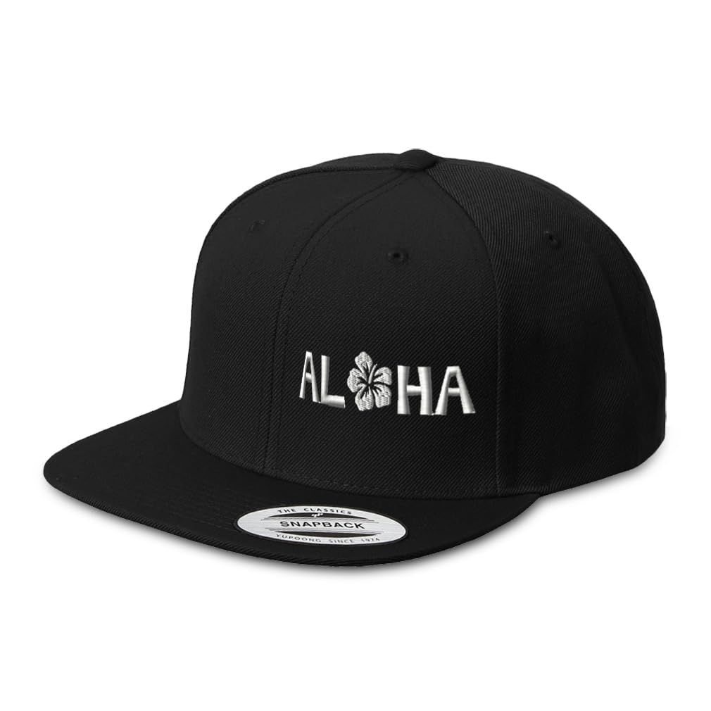 Snapback Flat Bill Left Side Panel Aloha Sky White Hibiscus Embroidery Acrylic
