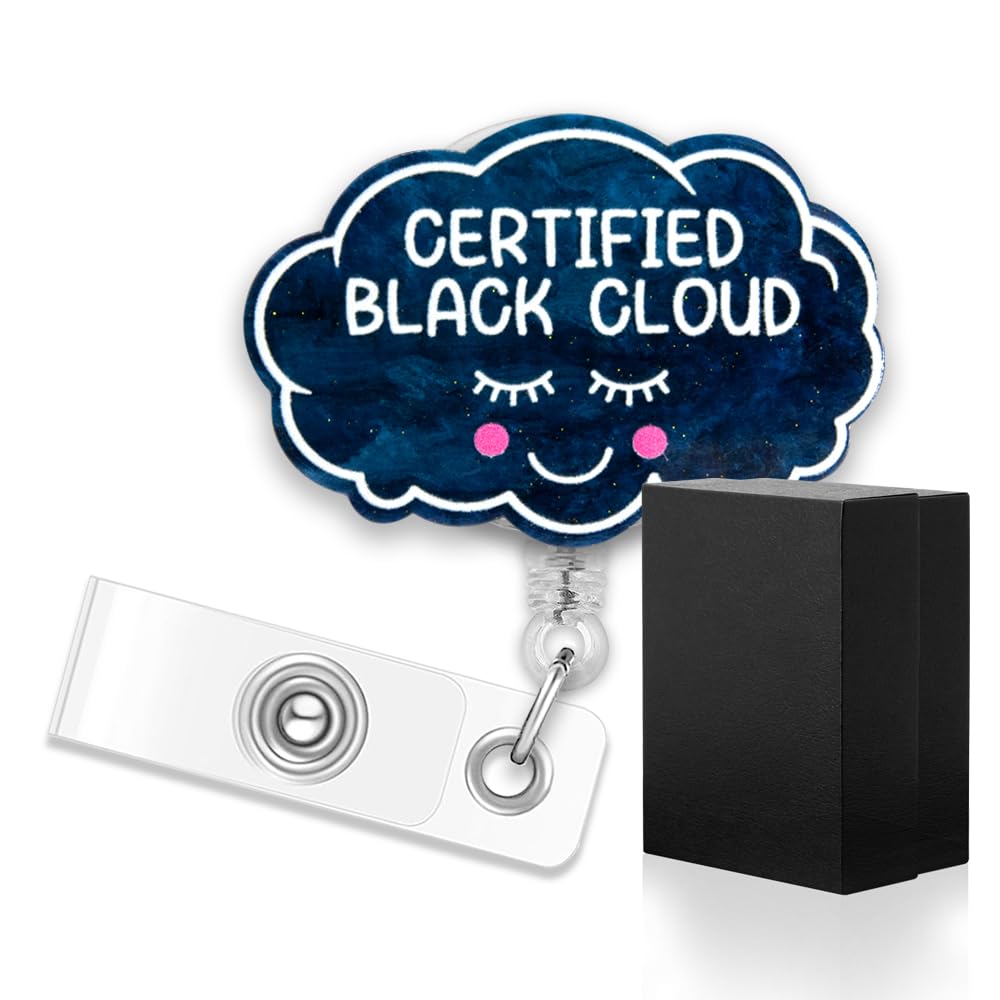 Black Cloud Retractable Badge Reel With Alligator Clip - Glitter ID Card Holder For Nurses Office