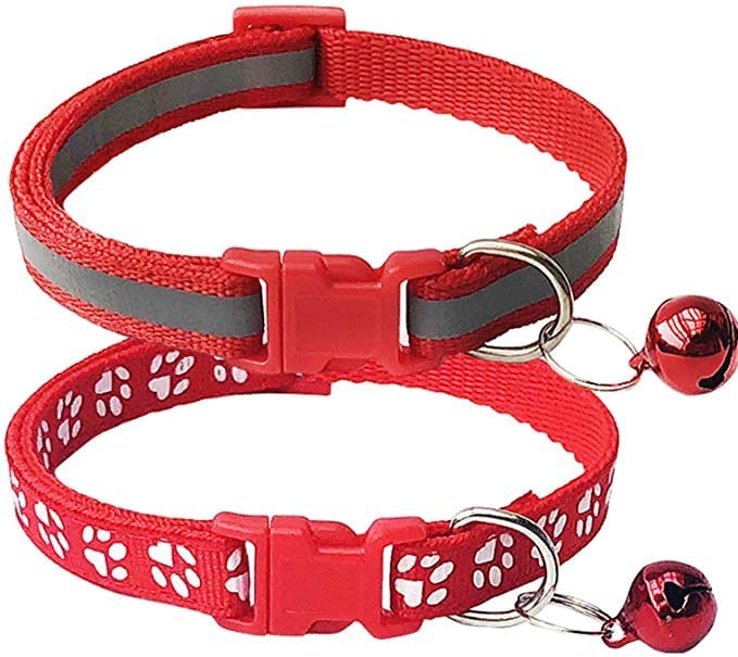 Woofy 2-Pack Footprint & Reflective Cat Collar with Bell Basic Dog Cat Collar Buckle Adjustable Polyester Cat Dog Collar or Seatbelts - X-Small (Red Color) (B0B1MZV7L4) Amazon Price History, Amazon Price Tracker