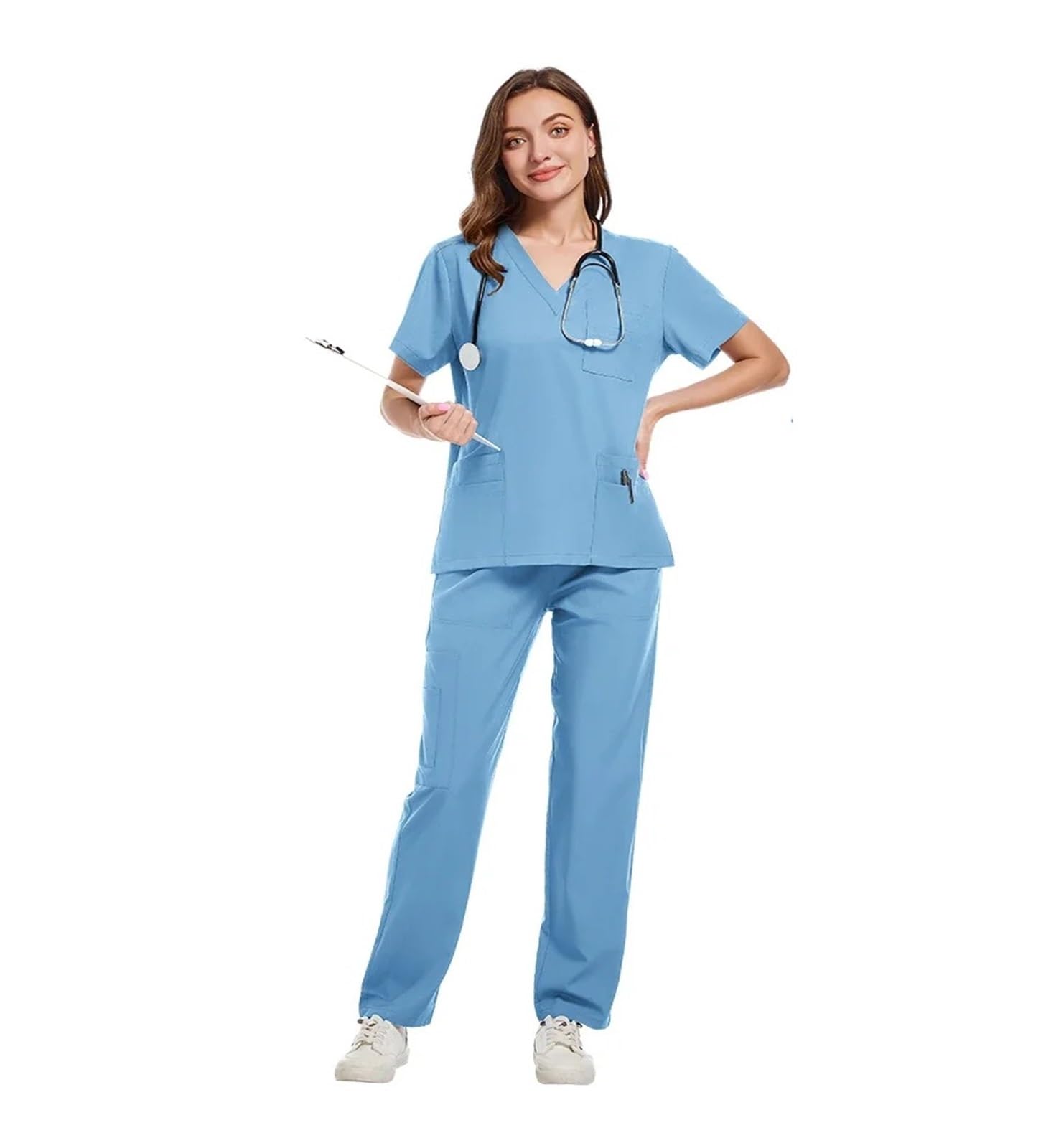 Medizinische Arbeitskleidung Damen Krankenschwester Uniformen Solide Tops Hosen Frau Mann Peeling Hosen Dental Tierarzt Krankenhaus Haustier Klinik Uniform Scrub Sets FüR Beauty Salon Klinik Krankenha