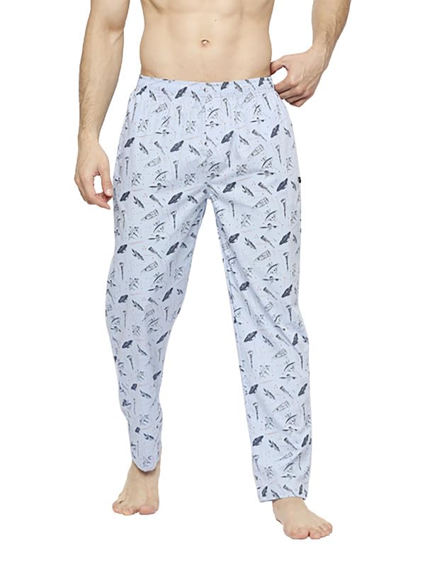 frenchie Men's Relax Wear Sky Blue Printed Cotton Pyjama | Stretchable | Elasticated Waistband | Side Pockets | Lounge wear for Men-picture-16