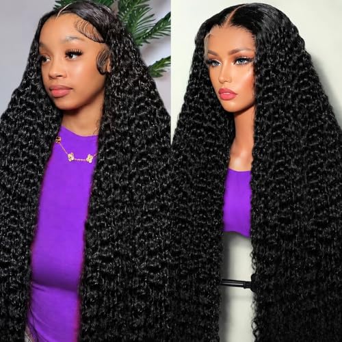 Image of Deep Wave Lace Front Wigs 200 Density 13x6 Human Hair Wig 32 Inch