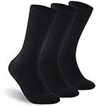 Facool Diabetic Socks for Women, Wool Moisture Wicking Non Slip Non-Binding Loose Fit Top Seamless Breathable Soft Crew Socks, 3 Pairs Black Medium