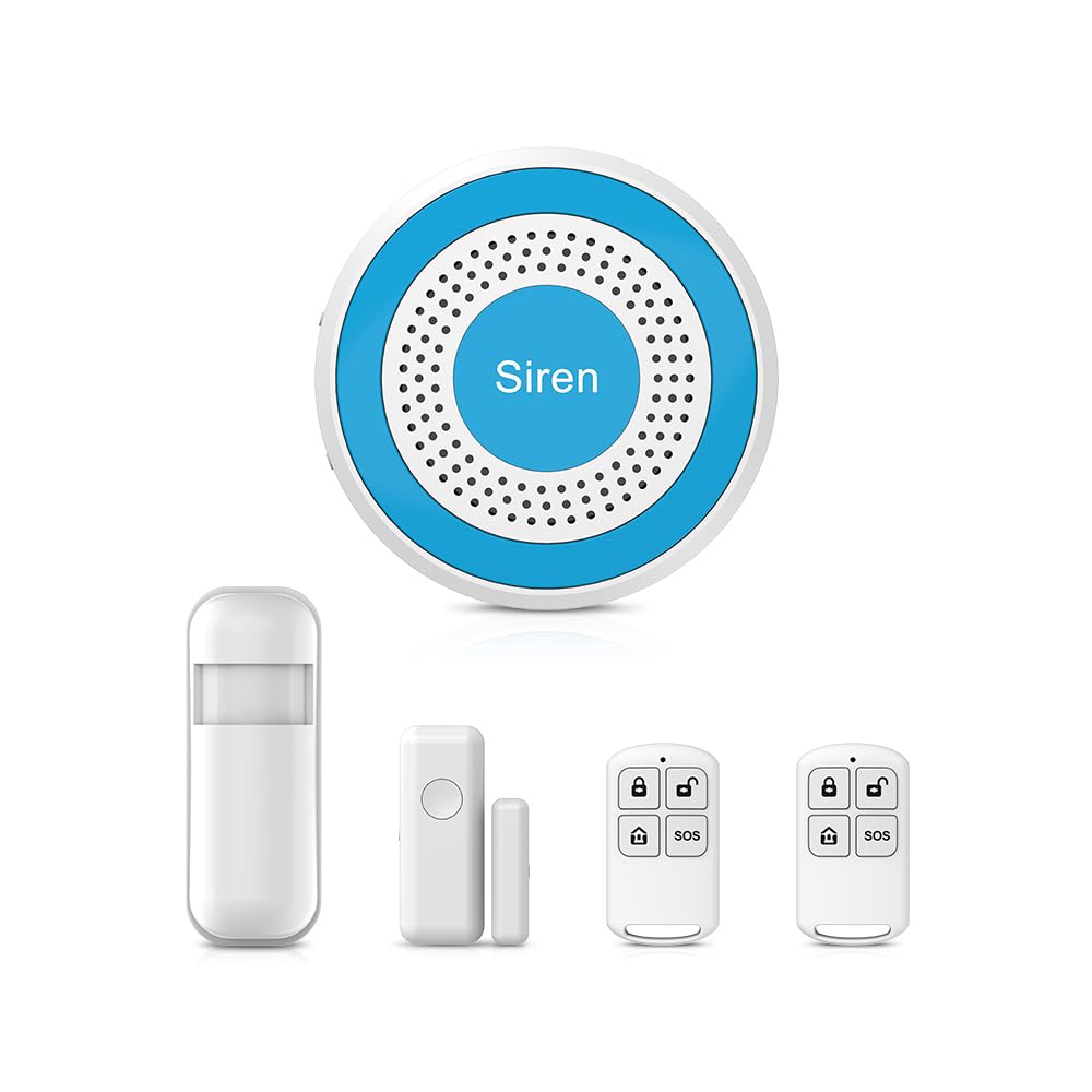 WiFi Door Alarm System, Wireless Alarm System 5 Piece Kit with Phone APP Alert Alarm Siren Door Window Sensor Motion Sensor Compatible with Alexa No Contract Ideal for Home