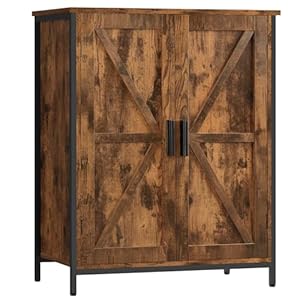 Storage Cabinet, Farmhouse Cabinets with Barn Doors & Shelf, Entryway Cabinet, Small cabinets for Living Room, Dining Room, Entryway, Rustic Brown