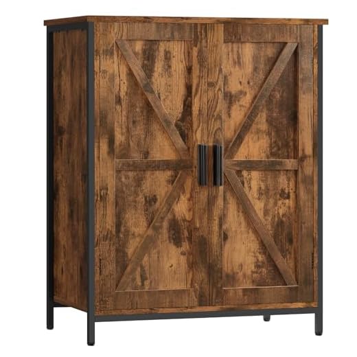 45+ Stylish Dining Room Storage Wall Ideas 3 FIONESO Storage Cabinet, Farmhouse Cabinets with Barn Doors & Shelf, Entryway Cabinet, Small cabinets for Living Room, Dining Room, Entryway, Rustic Brown