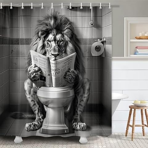 JAWO Funny Lion Shower Curtain Set Cover