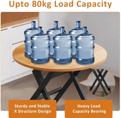 Image of Multi-Purpose Portable Foldable Wooden Table Desk with Durable Powder Coated Finish - Perfect for Home, Dining, Study, Coffee Table,Compact Spaces Pre-Assembled (L*81,B*80,H*75) cm. (Orange Walnut)