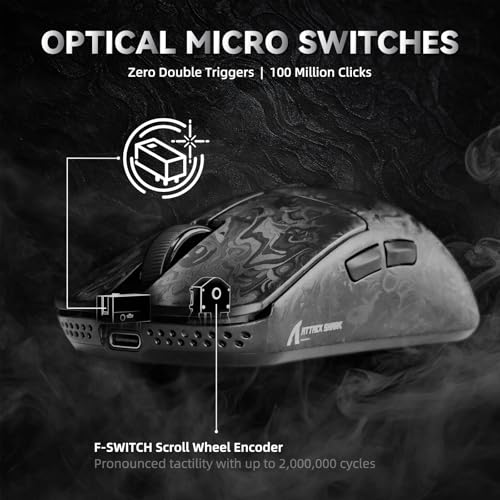 Image of ATTACK SHARK R11 Ultra 8K Carbon Fiber Wireless Gaming Mouse, Ink&Tape | PAW3950 MAX Sensor,49g Ultra-Lightweight,Nordic 52840 MCU Chip,42K DPI,Wired /BT /2.4GHz Wireless Programmable Mice for PC /Mac