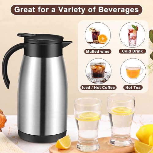 Image of Norme 2 Pcs Thermal Coffee Carafe Insulated Stainless Steel Coffee Carafe for Hot Liquid Vacuum Thermal Pot Creamer Pitcher Dispenser with Brushes Keeping Hot Water Milk(Black, Silver,34 oz)