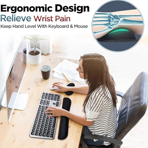 Image of Storite Soft Memory Foam Wrist Rest, Slip Resistant, Comfortable Keyboard and Mouse Pad Cushion Set, Typing Pain Relief, Support for Office Computer Desks, Laptops, Gaming, Black
