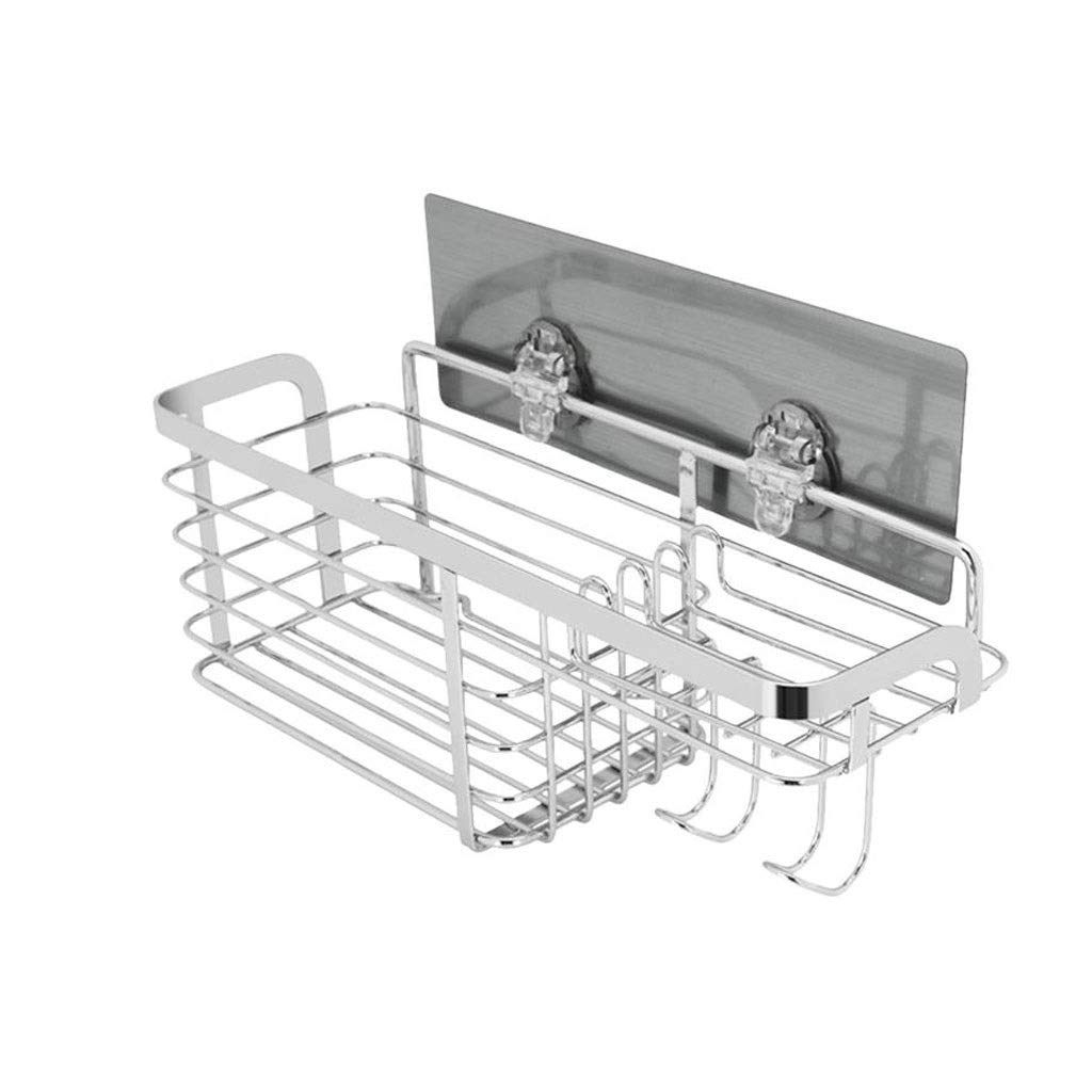 Adhesive Bathroom Shelf Organizer Shower Caddy Kitchen Storage Rack Wall Mounted No Drilling Stainless Steel Wire Basket Hook