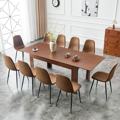 Image of 59 inch-86.6 inch Extendable Dining Table for 4 6 8 10, Modern Wooden Expandable Kitchen Table with 2 Drop Leaves, Space-Saving Rectangular Extending Dinner Table for Kitchen, Dining Room, Living Room, Walnut