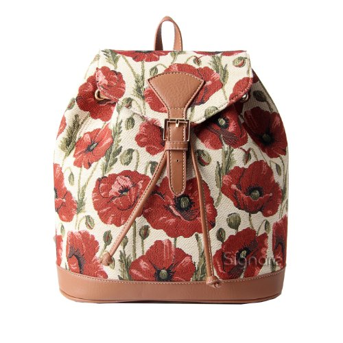 Signare Tapestry Fashion Backpack Rucksack for Women with Poppy Flower Design(RUCK-POP)