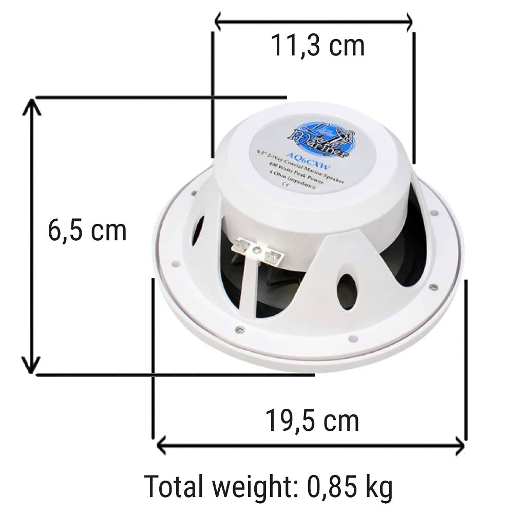 LANZAR 2 AQ6CXW diffusori a 2 vie bianchi 200 watt rms 400 watt max 19,5 cm 6,5" camper mare piscina barca ristorante hotel impermeabili, a coppia