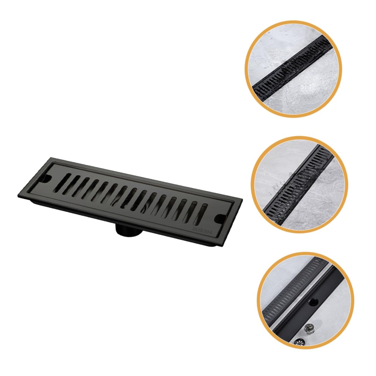Schwarzer Edelstahl Bodenablauf Rechteckiger Linear Shower Drain mit Geruchsverschluss für Küche Hotel Dusche Langlebig Rostfrei Einfache Montage Haarsieb Integriert