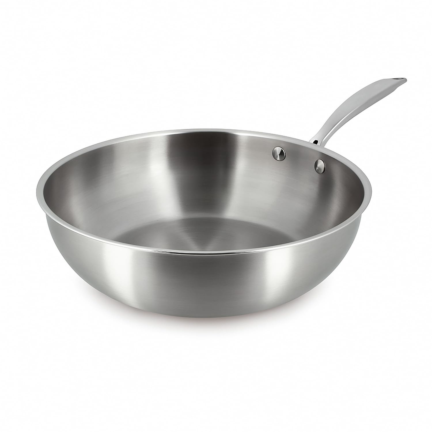 MENASTYL - Wok inox 18/​10 Triply 28cm tous feux dont induction fabriqué en France - sans PFAS ni substances nocives - Compatible lave-​vaisselle - Poignée rivetée - 6020492