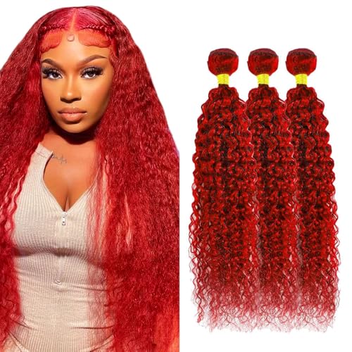 Red Bundles Human Hair Water Wave Bundles 26 28 30 Inch Unprocessed Brazilian Virgin Remy Hair Wine Red 3 Bundle Burgundy Water Wave Human Hair Extensions For Women 50 Gram Per Bundle