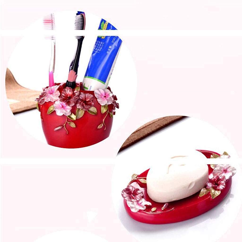 Accesorios De Baño Juego De Accesorios De Baño De Resina Roja, Dispensador De Jabón, Soporte para Cepillo De Dientes, Vaso, Jabonera, 5 Piezas Set De Baño Accesorios