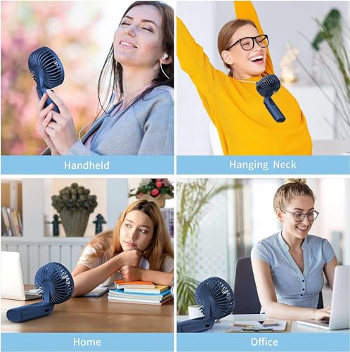 Portable Hand Fan, Mini Rechargeable Small Fan, 4000mAh Long-Lasting Battery Fan, 180° Foldable Table Fan, 6-Speed Quiet Fan with LCD Display, Lanyard Neck Fan for Travel, Makeup, Office, Home (Blue) 7 519k uMj eL