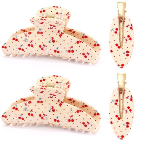 Image of 4Pcs Cherry Claw Clips for Women, Cute Unique Fruit Hair Clips whit Rhinestone for Cherry-Themed Gifts Hair Accessories